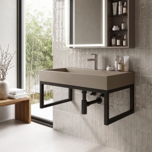Lavoar din compozit cu cadru metalic Rea Goya Taupe mat 70 cm - Img 3