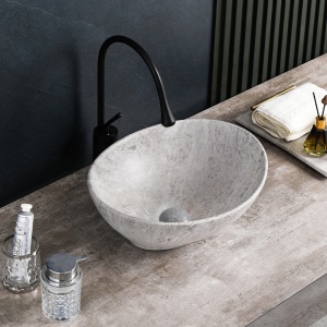 Lavoar oval cu fixare pe blat, din ceramica, Lumo Grey matt 40 x 33 cm - Img 7