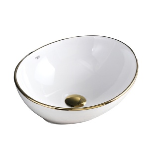 Lavoar oval cu montaj pe blat, alb cu rama aurie Lumo 40 x 33 cm