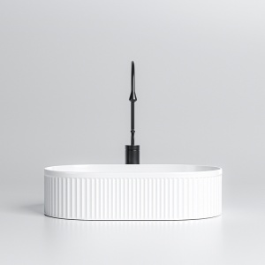 Lavoar oval din ceramica cu caneluri si montaj pe blat Elix White Gloss 49 x 31 cm - Img 4