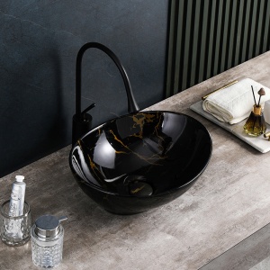 Lavoar oval din ceramica cu fixare pe blat Lumo Black Gloss 40 x 33 cm - Img 7