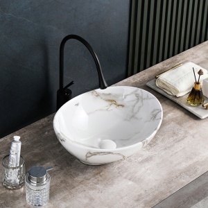 Lavoar oval din ceramica cu fixare pe blat Lumo White Gloss 40 x 33 cm - Img 9
