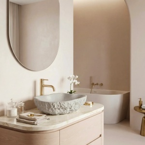 Lavoar pe blat alb imitatie piatra Rea Isla Beige - Img 4
