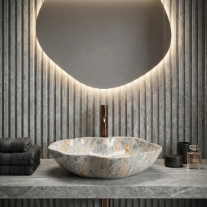 Lavoar pe blat asimetric imitatie piatra Rea Pearl Ruststone - Img 4