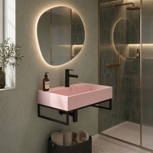 Lavoar pe blat cu cadru Goya Pink 50 cm roz pastel - Img 4