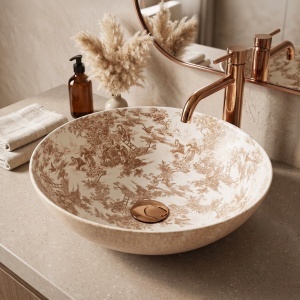 Lavoar pe blat din ceramica Juliana Brown, rotund, design vintage maro - Img 5