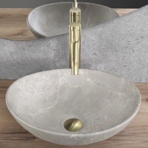 Lavoar pentru blat oval cu finisaj mat Sofia Beige Matt imitatie piatra - Img 3