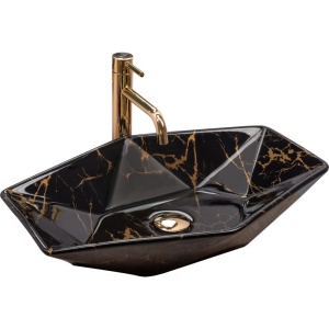 Lavoar REA VEGAS Black Shiny, 57x37x12cm, montaj pe blat, design deosebit, ceramica sanitara, Negru Lucios - Img 1