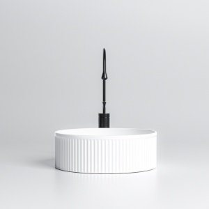 Lavoar rotund cu fixare pe blat, din ceramica, canelat, Lava White Gloss 37 x 13 cm - Img 4