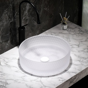 Lavoar rotund din sticla alb-transparenta si texturata cu montaj pe blat Brillant 40 x 12 cm - Img 6