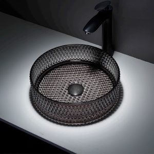 Lavoar rotund din sticla frezata cu montaj pe blat Brillant Black Gloss 40 x 12 cm - Img 2