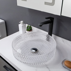 Lavoar rotund din sticla transparenta si texturata cu montaj pe blat Brillant 40 x 12 cm - Img 6