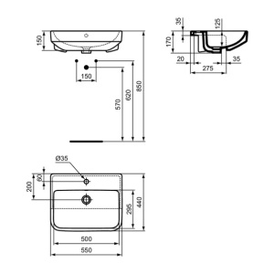 Lavoar semiincastrat Ideal Standard i.life B alb lucios SmartGuard 55 cm cu orificiu baterie si preaplin - Img 2
