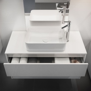 Mobilier baie suspendat Cersanit Crea pentru lavoar pe blat alb 100 x 45 cm - Img 3