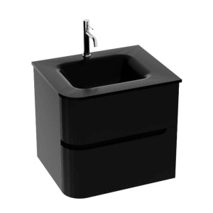 Mobilier de baie suspendat cu lavoar din sticla Spectrum Alcazar 60 negru mat colt rotunjit stanga 60 x 50 cm