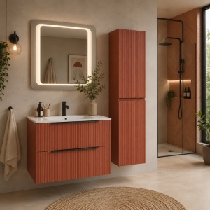 Mobilier suspendat pentru lavoar Fluminia Istria 80 front riflat mattone maner negru 80 x 46 cm - Img 2
