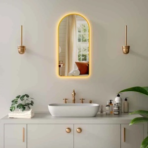 Oglinda cu iluminare LED si dezaburire, 50 x 100 cm, bronz periat