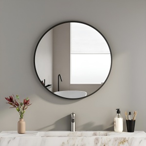 Oglinda de baie rotunda cu rama neagra din aluminiu Ceres 60 cm - Img 7