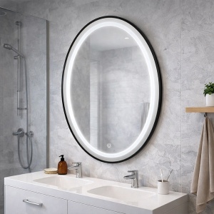 Oglinda ovala cu LED in 3 culori antiaburire si rama neagrea Emilia 60 x 80 cm - Img 3