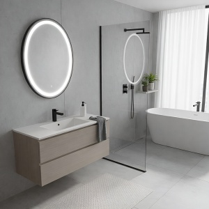 Oglinda ovala cu LED in 3 culori antiaburire si rama neagrea Emilia 60 x 80 cm - Img 13