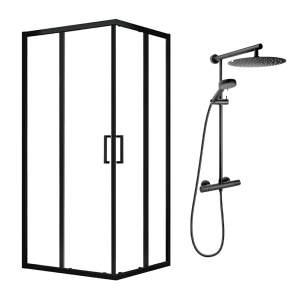 Pachet cabina de dus Mediterraneo Hector, Negru 90x90 cm si coloana de dus FDesign Anima Quadro Negru