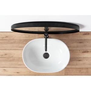 Pachet lavoar pe blat Rea alb 48 cm, baterie lavoar Ideal Standard Ceraline negru si ventil lavoar Click-Clack negru - Img 2