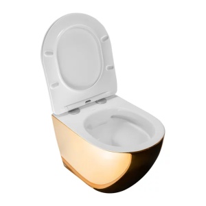 Pachet vas wc suspendat Rea Carlo, capac softclose, rezervor incastrat Ideal Standard Ideal Standard ProSys si clapeta Ideal Standard ProSys auriu - Img 2