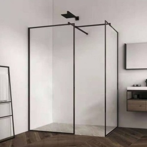 Perete Dus Walk-In, PRO MADERA DUO, Dimensiuni la alegere, 2 Pereti, Sticla Securizata 8 mm, Inaltime 195 cm, Negru - Img 1