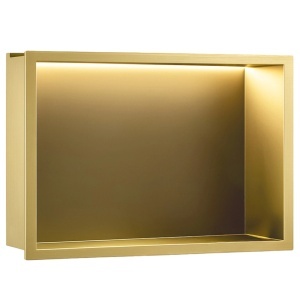 Raft de baie incastrat in perete, cu LED, 30 x 60 cm, Brush Gold