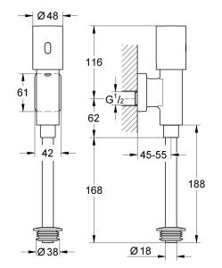 Robinet spalare urinal Grohe Tectron Rondo, senzor infrarosu, alimentare baterie, crom, - Img 4