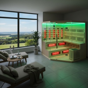Sauna combinata cu infrarosu si finlandeza cu soba Harvia 8kW, Moss 200 x 200 cm pentru 8 persoane - Img 8