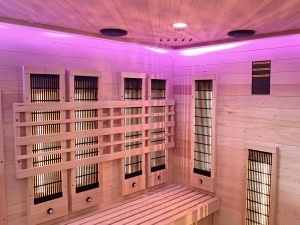 Saună finlandeză și cu infraroșu pentru interior, 150x150x200 cm, încălzitor electric 6 kW, piatră de sare inclusă - Img 7