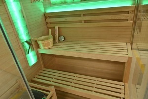 Sauna uscata finlandeza cu soba 6kW si cromoterapie pentru 3 persoane TS3 Black 150 x 140 x 190 cm - Img 10