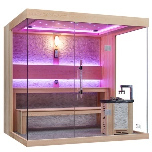 Sauna uscata finlandeza pentru interior MUE-1250 cu soba Harvia 6 kW – 220 x 180 x 210 cm, 4 locuri - Img 20