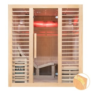 Saună uscată MO-EA4-L – sobă Harvia 6 kW, piatră de sare, izolație de perete, 180×160×200 cm
