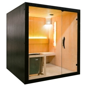 Saună uscată MO-EA4S LUX cu soba Harvia de 8 kW, piatră de sare și izolație de perete 180 x 180 x 200 cm - Img 8