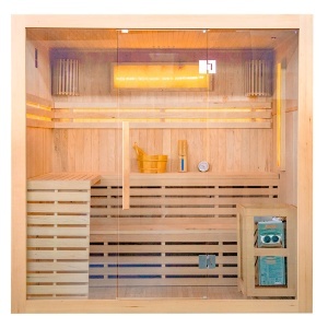 Saună uscată MO-EA4S XL cu soba Harvia 8 KW, piatră de sare și izolație de perete 200 x 180 x 200 cm - Img 6