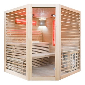 Saună uscată MO-EL4CS cu încălzitor Harvia de 8 kW, piatră de sare și izolație de perete 180 x 180 x 200 cm