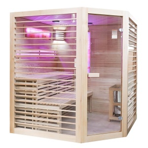 Saună uscată MO-EL4CS cu încălzitor Harvia de 8 kW, piatră de sare și izolație de perete 180 x 180 x 200 cm - Img 11
