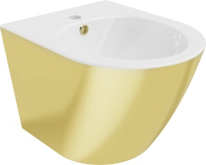 Set Bideu Mex Lenacarlo MINI si Vas Wc Lenacarlo MINI, Montaj Suspendat, Ceramica Sanitara, Capac Slim cu inchidere lenta, Culoare Alb/Auriu - Img 4