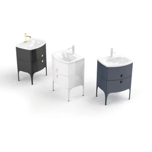 Set dulap baza suspendat Oristo Louis bleumarin 2 sertare cu lavoar alb mat 62 cm - Img 5