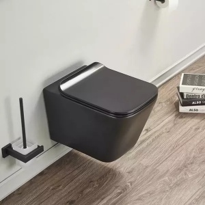 Set rezervor WC cu cadru incastrat Alcadrain AM101/1120 si clapeta M778 negru plus vas WC Fluminia Paris cu capac softclose - Img 2
