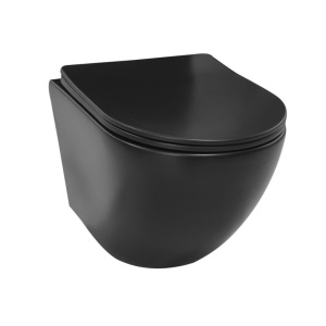 Set Vas WC PRO GROHE, Montaj Suspendat, Ceramica Sanitara, Vas WC VITO BLACK LUCIOS RIMLESS + Capac Soft-Close SLIM Inclus + Cadru + Clapeta - Img 3