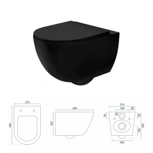 SET Vas WC REA CARLO Mini Rimless, Suspendat, Ceramica Sanitara, 49.5 X 37 X 35.5 cm, Capac Soft-Close Inclus, Negru Mat - Img 8