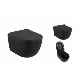 Set vas wc rimless cu capac softclose si bideu Fluminia Minerva negru mat - Img 4