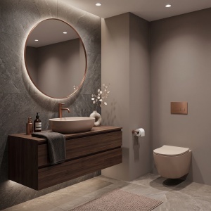 Set Vas WC Suspendat Focus + Lavoar pe Blat Rea Focus Taupe - Img 7