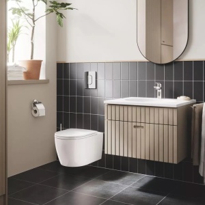 Set vas WC suspendat Grohe Bau Ceramic Rimless alb cu capac, clapeta si rezervor incastrat - Img 2