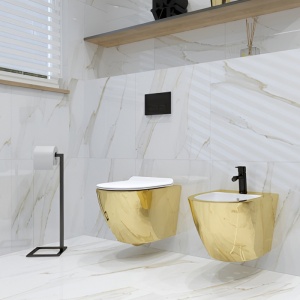Set WC suspendat auriu-alb Spectrum Trendi Slim Gold White rimless cu capac 36.5 x 49 cm - Img 5