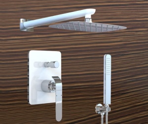Sistem Complet de Dus PRO, Montaj In Perete,Para Patrata / Rotunda / Dreptunghiulara Tip Ploaie 20x20 - 40x40 Cm, 2 Functii ,Finisaj Crom/Alb - Img 1
