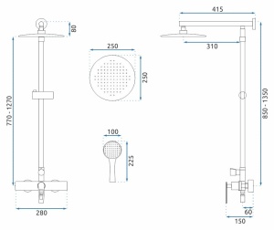 Sistem Complet De Dus REA ALDI, Montaj Pe Perete, Para Rotunda Tip Ploaie 25x25 Cm, 3 Functii De Curgere A Apei, Finisaj Negru Mat - Img 10